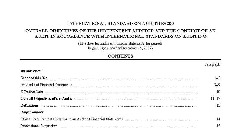 Isa 200 Overall Objectives Of The Independent Auditor And Audit