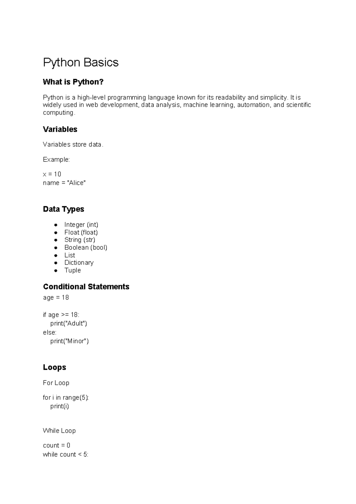 Python Basics: Introduction to Python Programming Concepts - Studocu