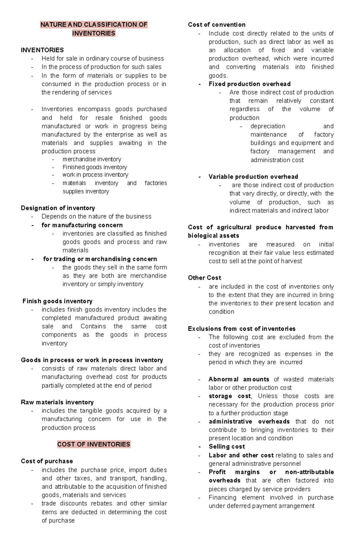 Intacc 2 Midterm Review: Nature and Classification of Inventories - Studocu