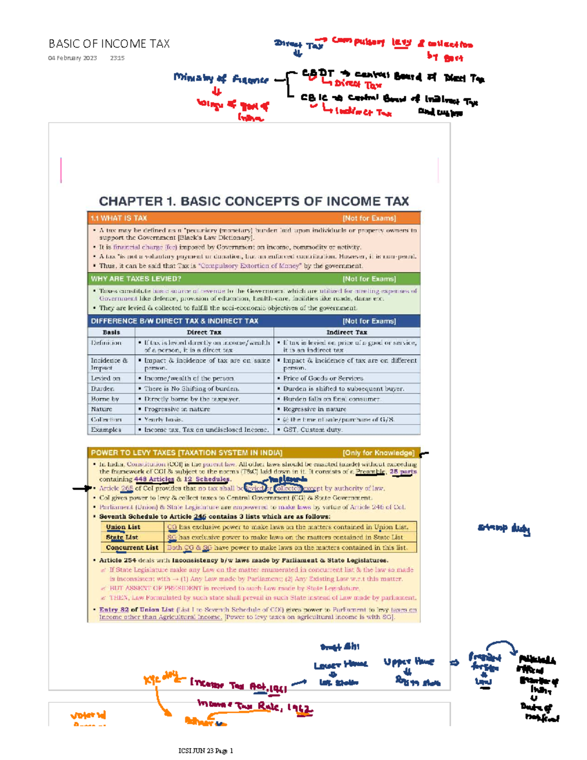 BASIC OF INCOME TAX - ICSI JUN 23 Study Notes - Studocu