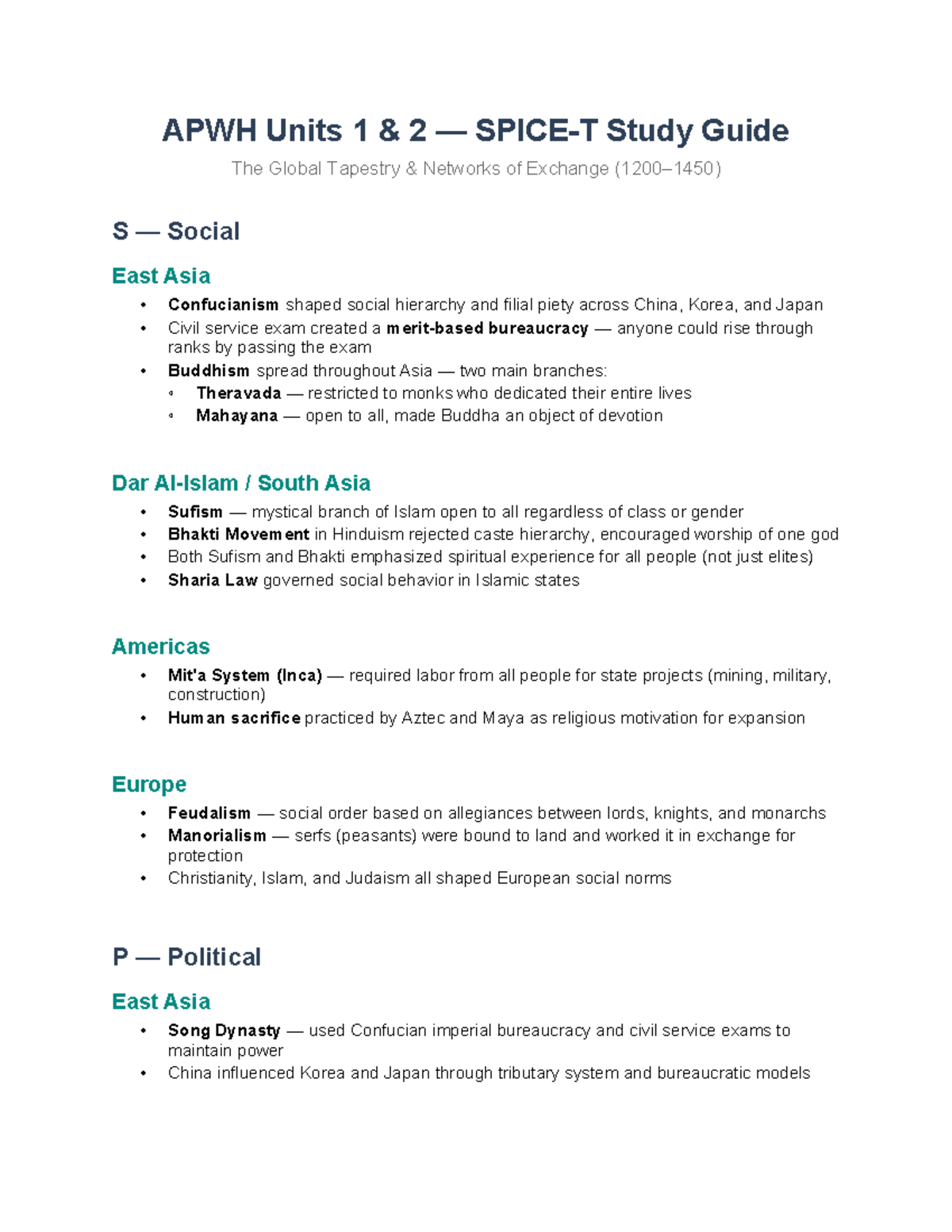 APWH Units 1 & 2 Study Guide: The Global Tapestry & Networks of ...