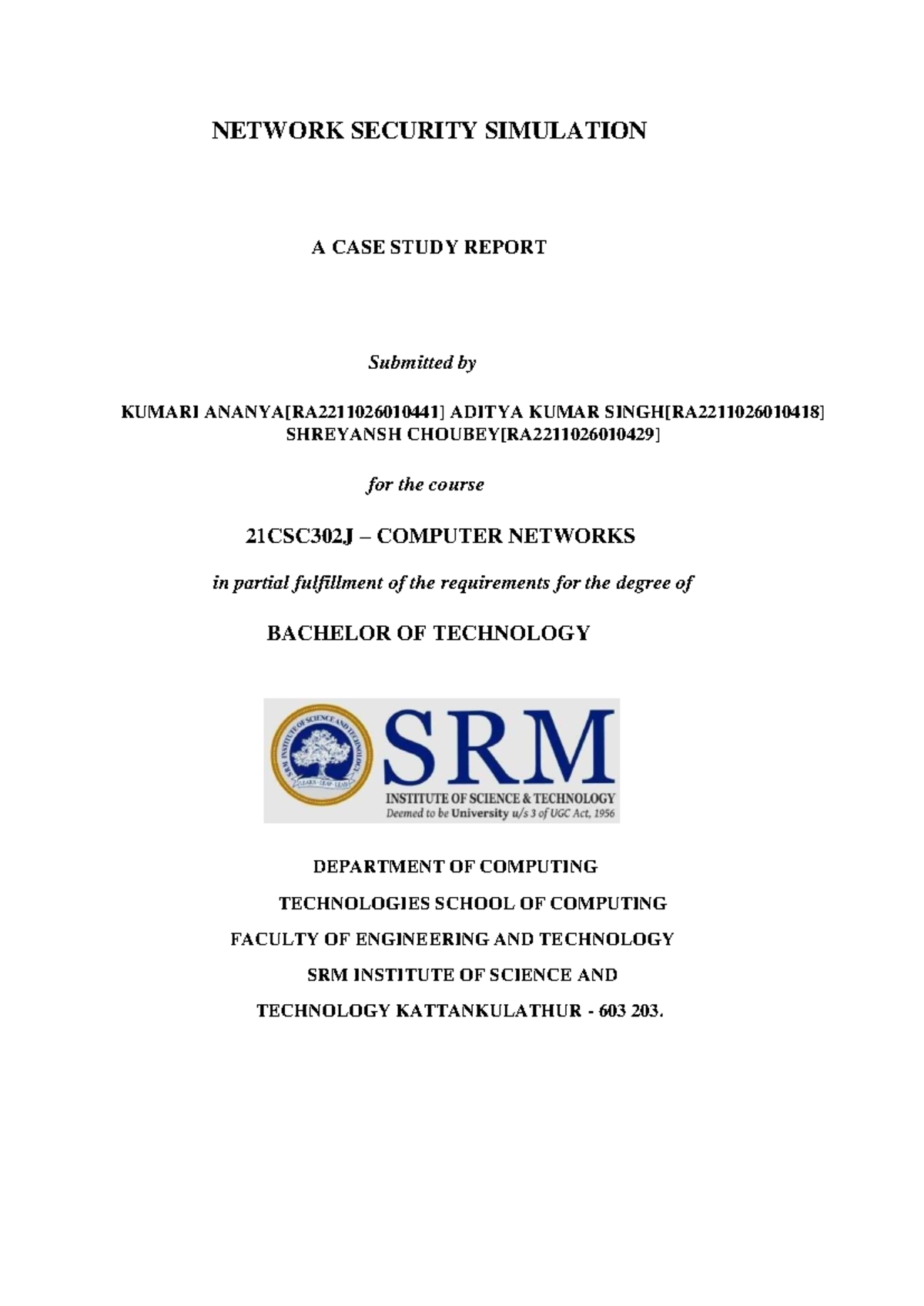 Network security cn final - NETWORK SECURITY SIMULATION ####### A CASE ...