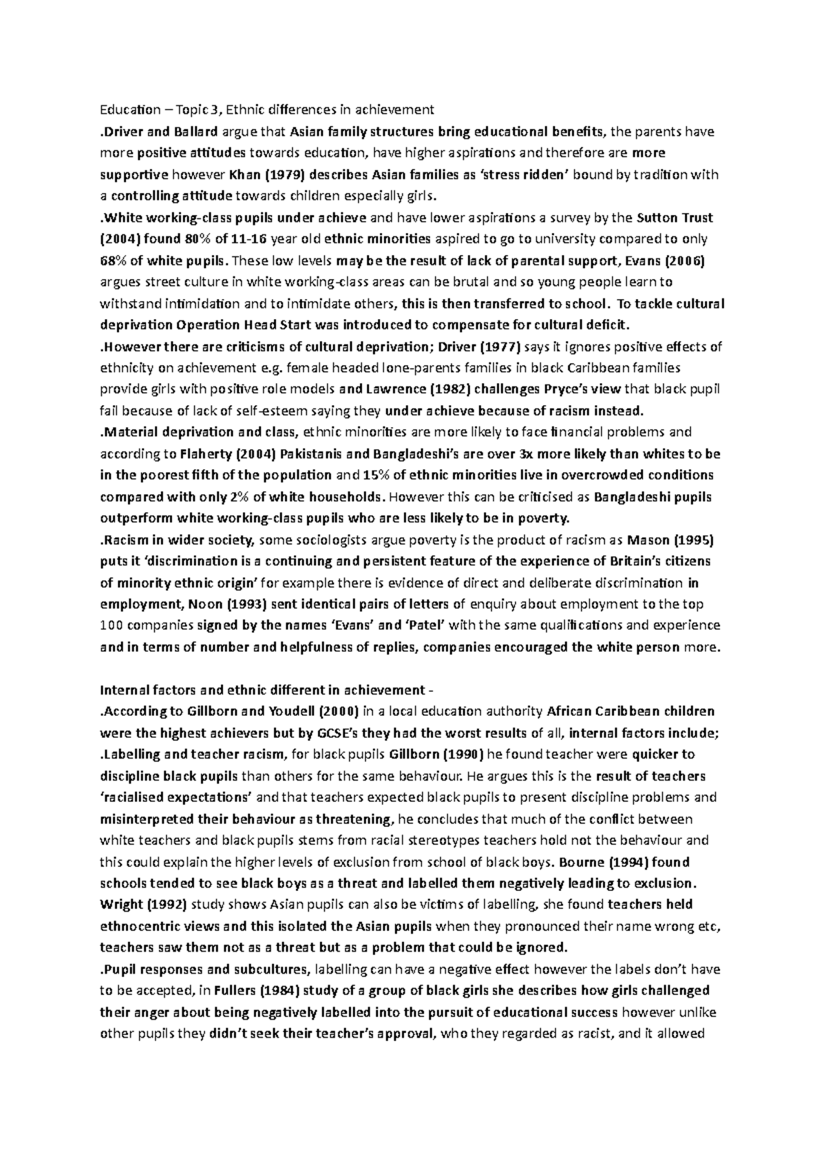Education 5 - Notes on Ethnic Differences in Achievement - Studocu