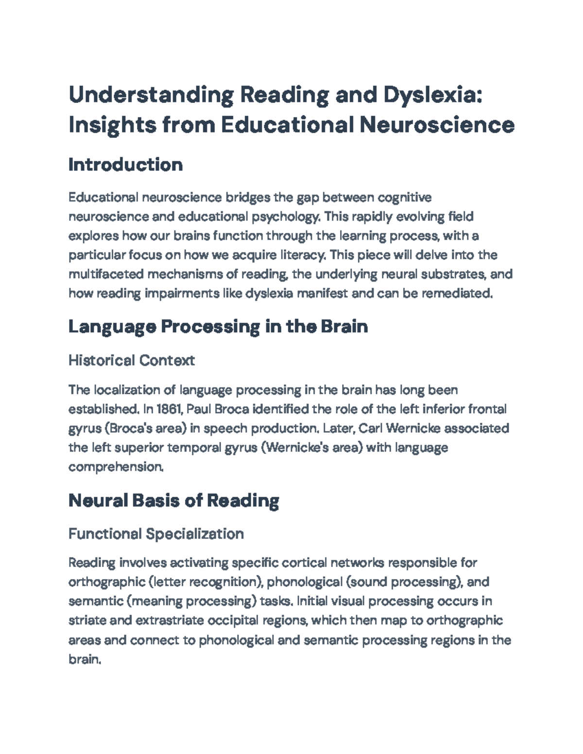 Understanding Reading and Dyslexia: Insights from Educational ...
