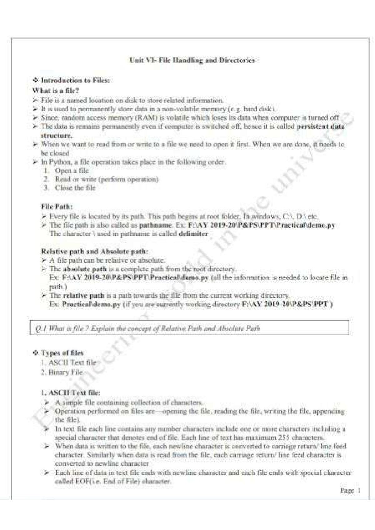 Unit VI: File Handling & Directories Notes (Python Basics) - Studocu