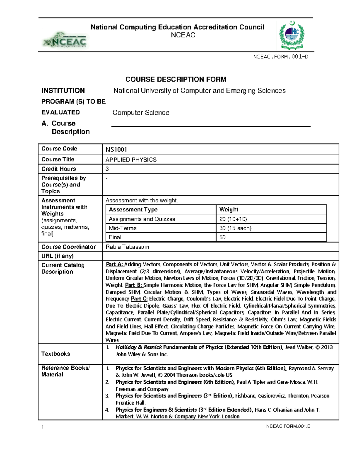 Applied Physics NS1001 Course Description - Fall 2023 - Studocu