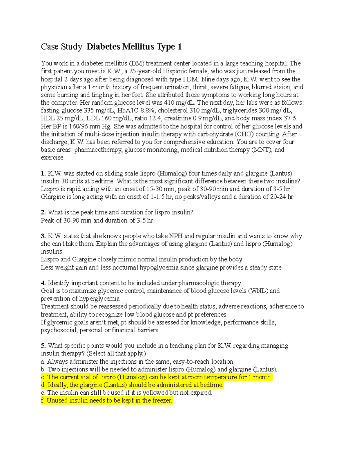 Diabetes Mellitus Type 1 - The first patient you meet is K., a Hispanic ...