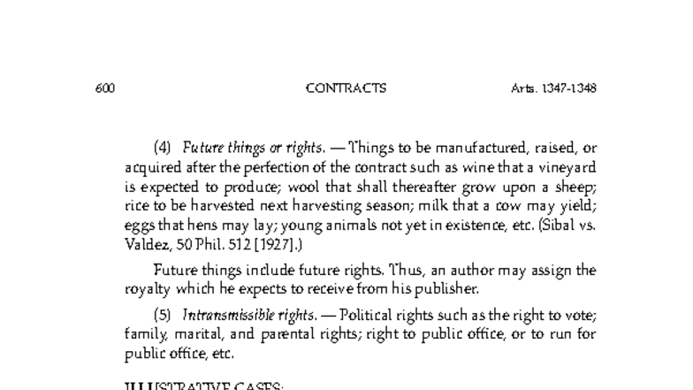 CONTRACTS 600: Future Rights and Intransmissible Rights Overview - Studocu