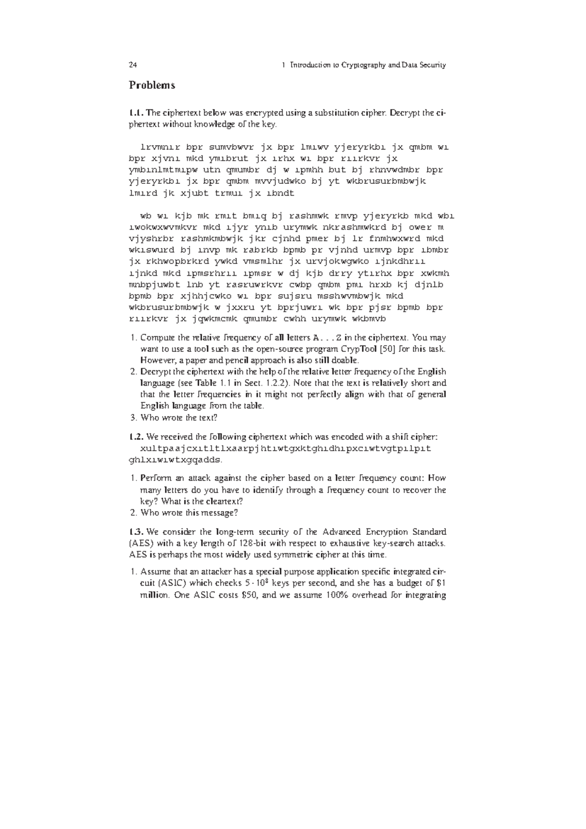 Problems chaptr 1 - 24 1 Introduction to Cryptography and Data Security ...