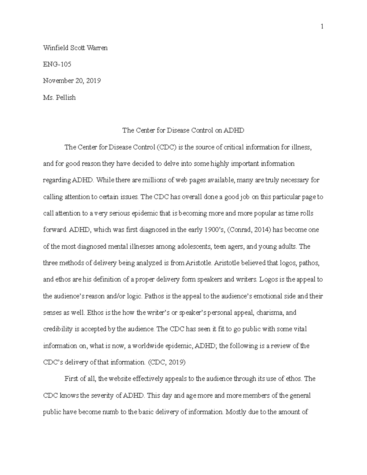 ENG-105 First Draft of a Review Writing Assignment Completed