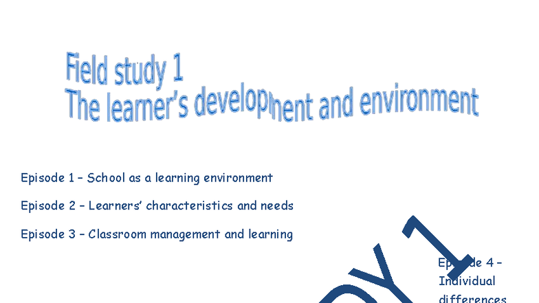FS 1 Field Study: School Environment & Classroom Management ...