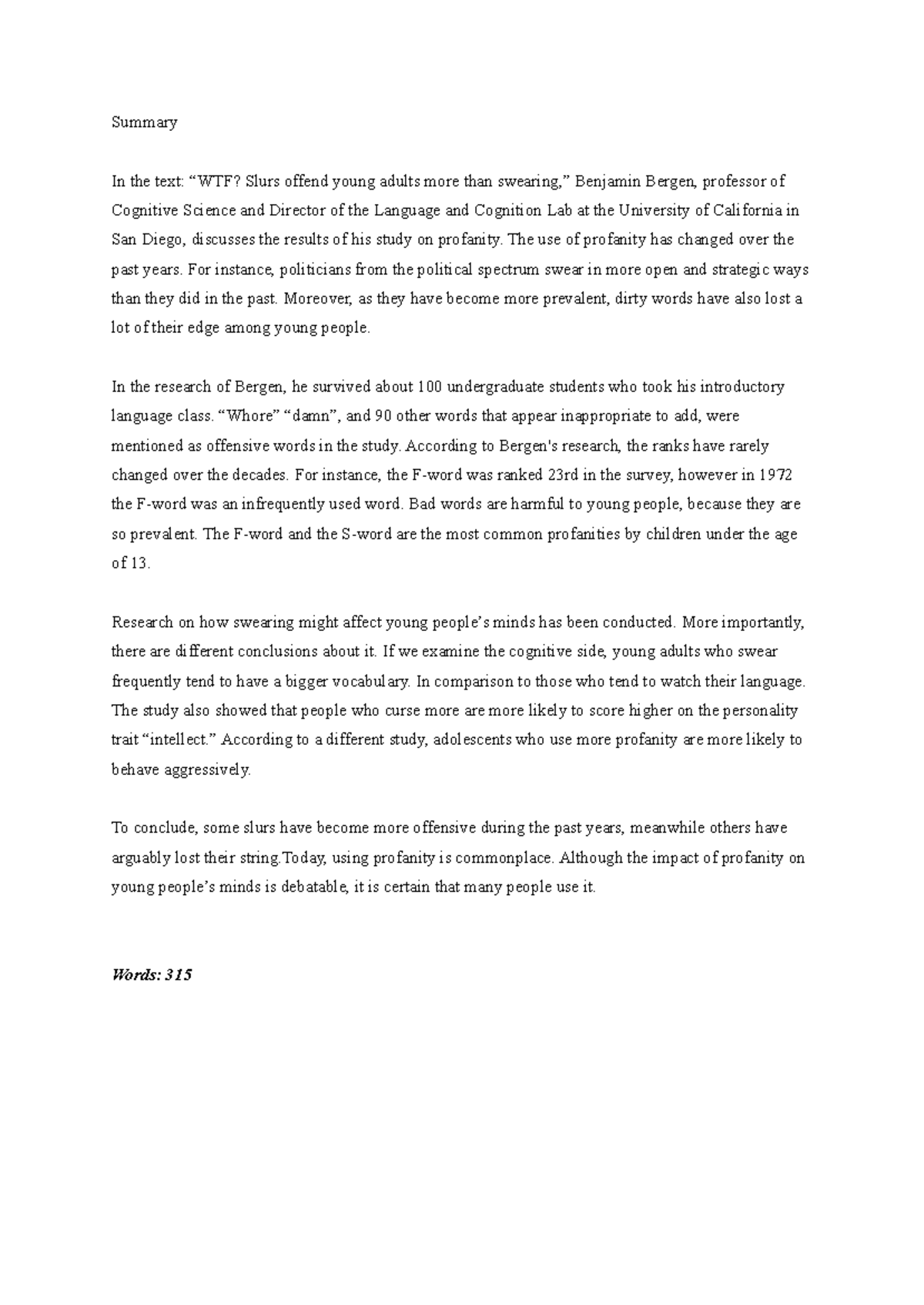 Academic Writing: A Study on the Impact of Profanity on Young Adults ...