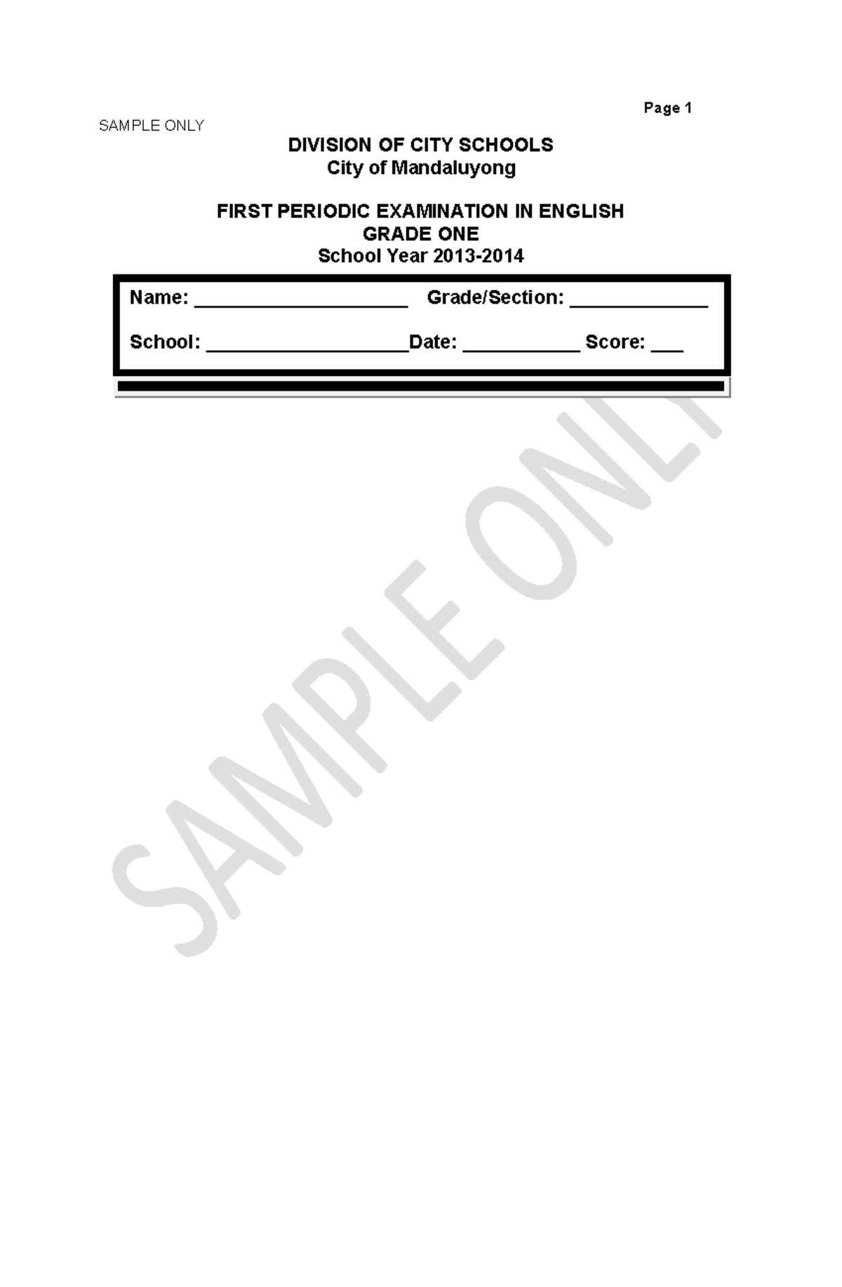 Periodic Exam Format in English for Grade 1-8 (2013) - Studocu