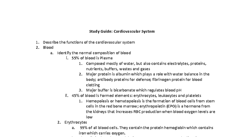 Study Guide: Cardiovascular System (BIO 101) Overview & Key Concepts ...