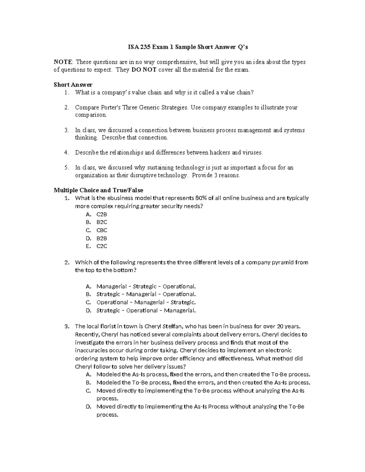 ISA 235 Exam 1 Sample Short Answer & MCQ Review Questions - ISA 235 ...