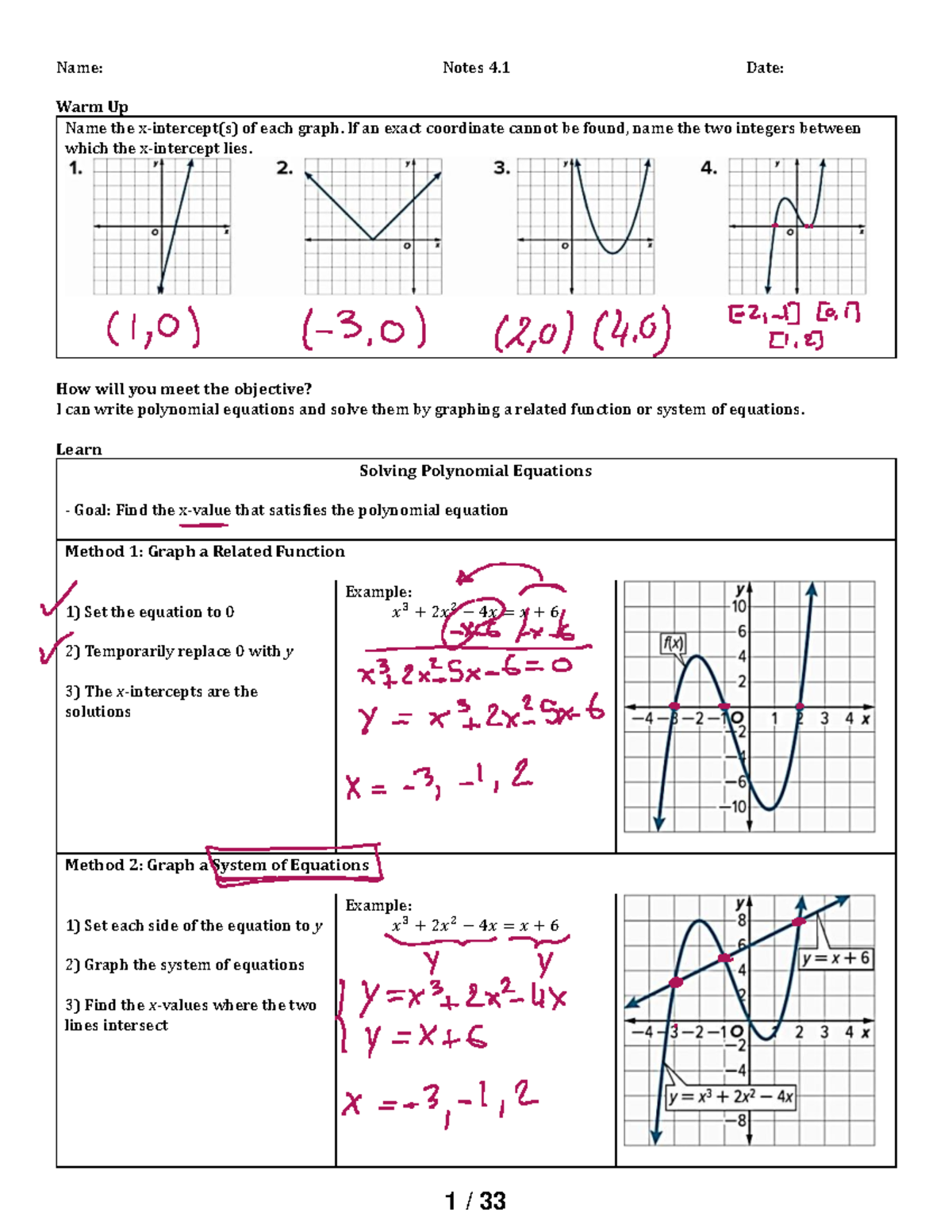 IM 3 Module 3: Solving Polynomial Equations (Notes & Homework) - Studocu