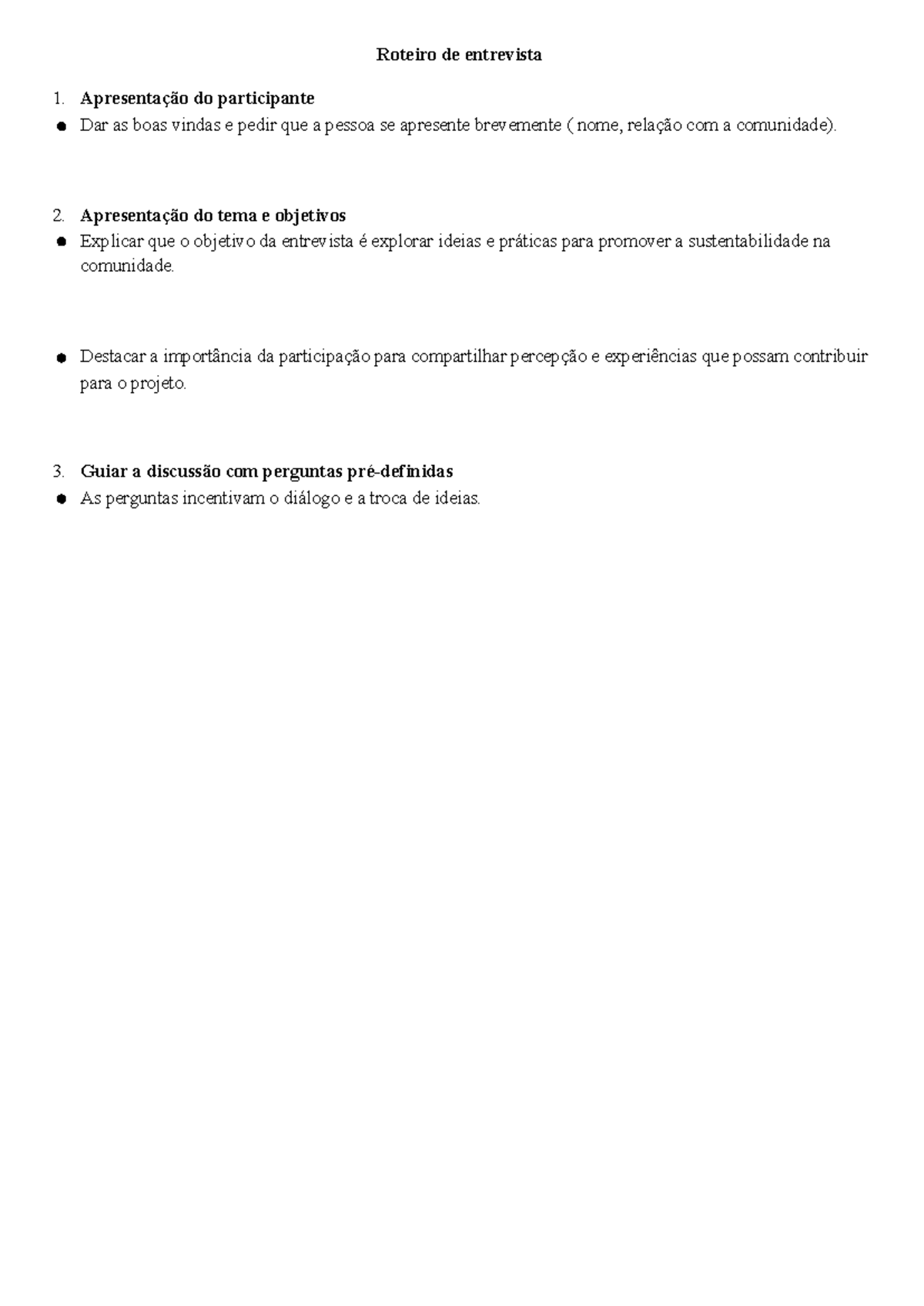 Roteiro de Entrevista: Sustentabilidade na Comunidade - Cruzeiro do Sul ...