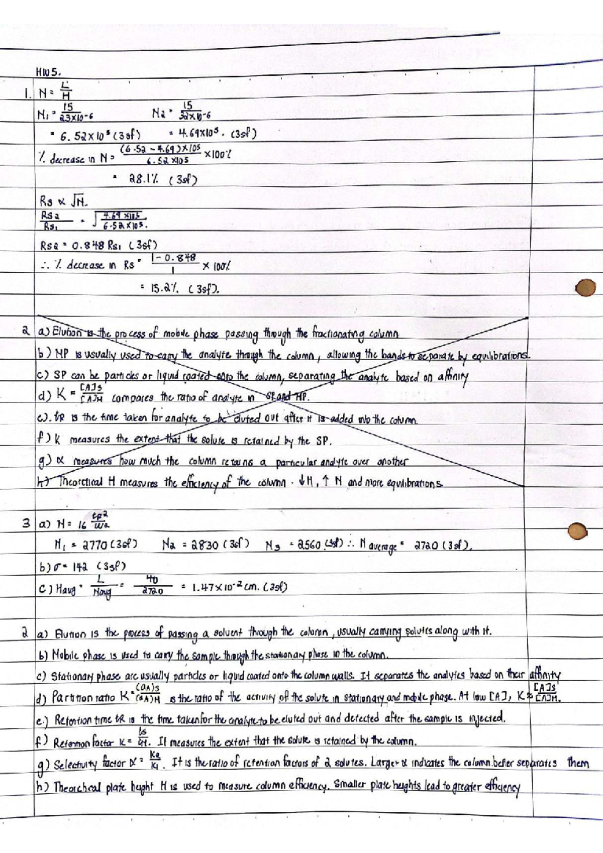 CM2143 - Homework 5: Elution and Column Efficiency Concepts - Studocu