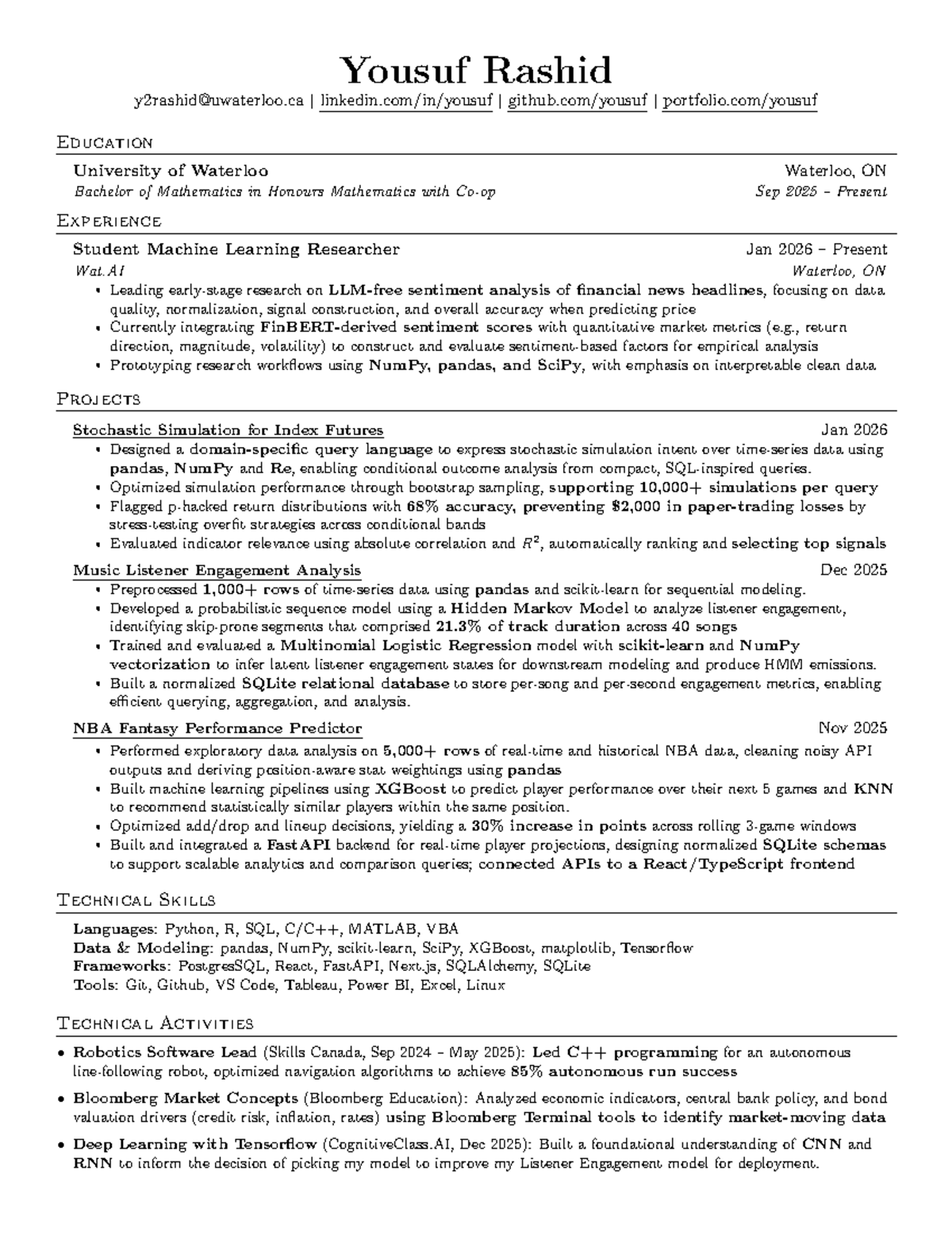 Yousuf Rashid's Resume - Machine Learning Researcher & Projects - Studocu