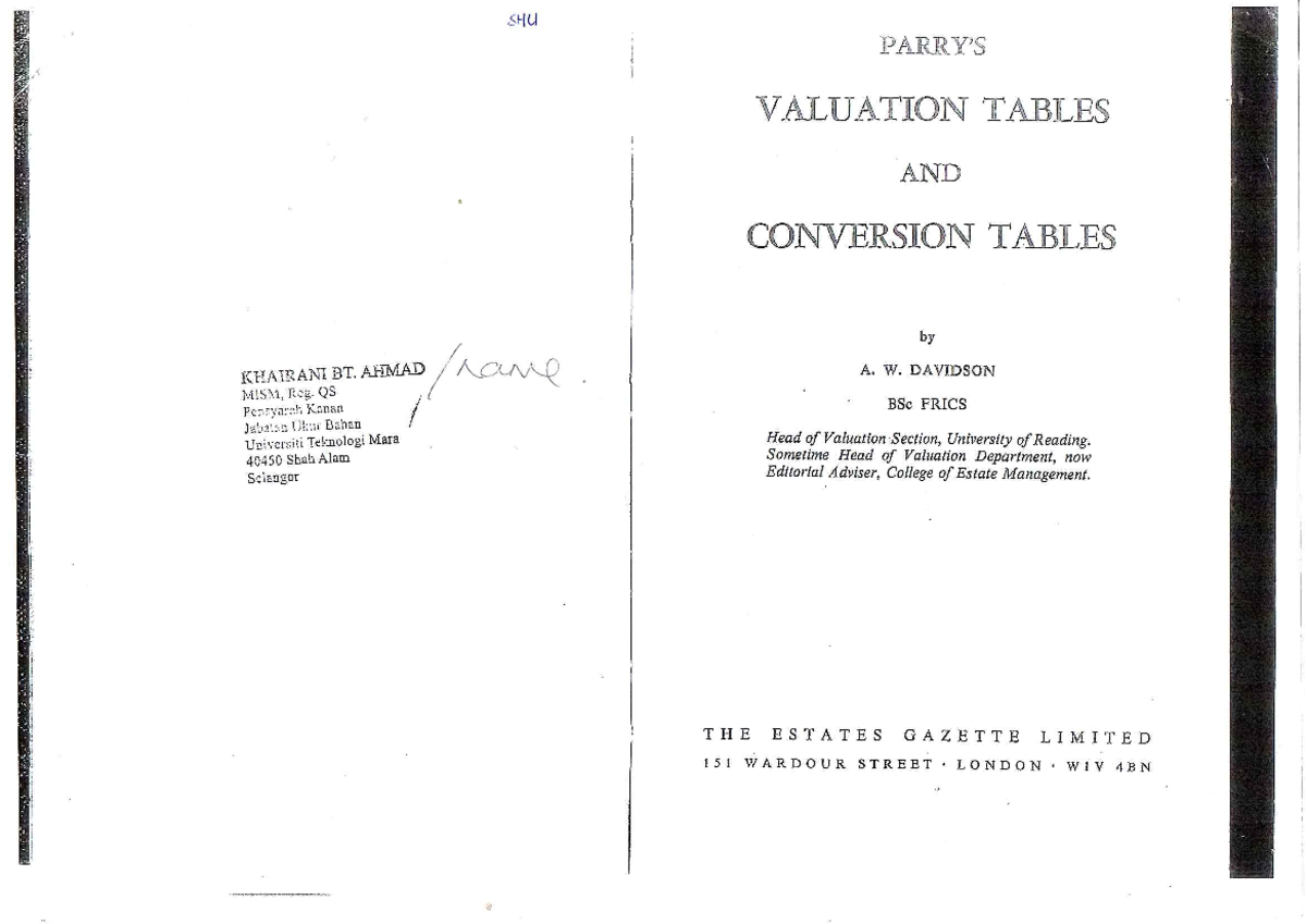 Valuation Tables and Conversion Rates for MISM Course - Final Exam ...