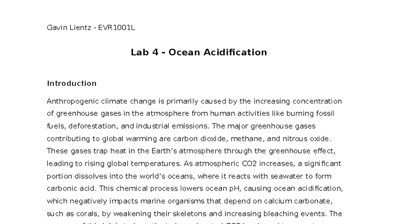 Lab Report 4: Ocean Acidification Effects on Coral (EVR1001L) - Studocu