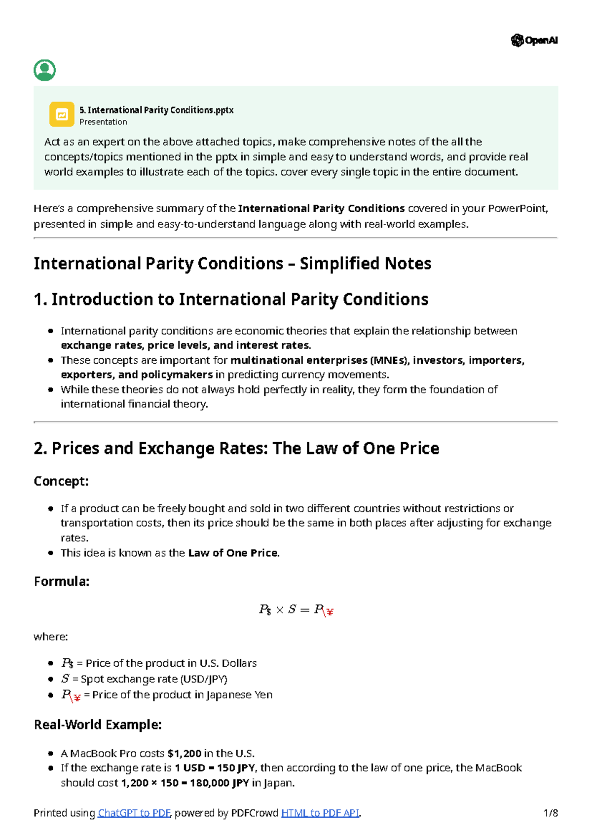 L5 - Comprehensive Notes on International Parity Conditions in Finance ...