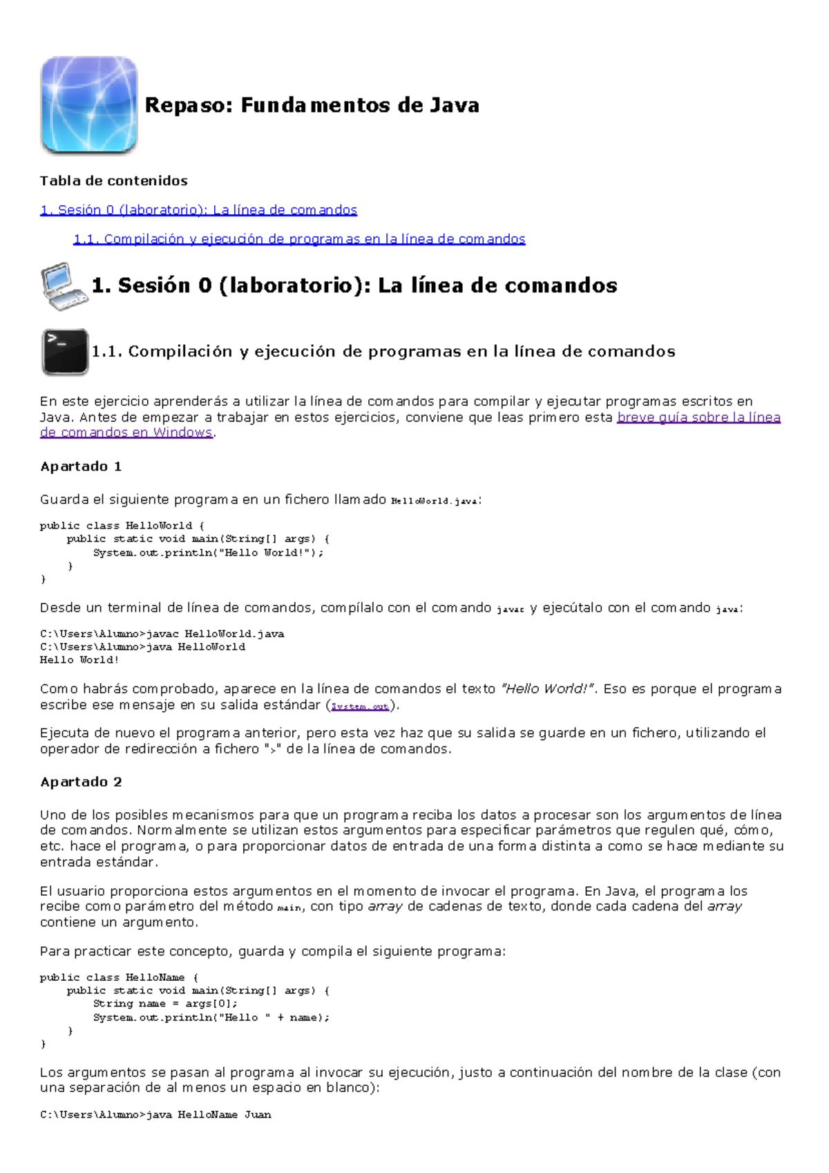 Repaso: Fundamentos de Java - Línea de Comandos y Ejercicios - Studocu