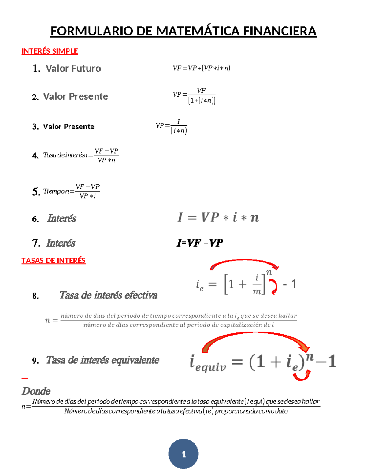 Formulario de Matemática Financiera - ASDV - Studocu