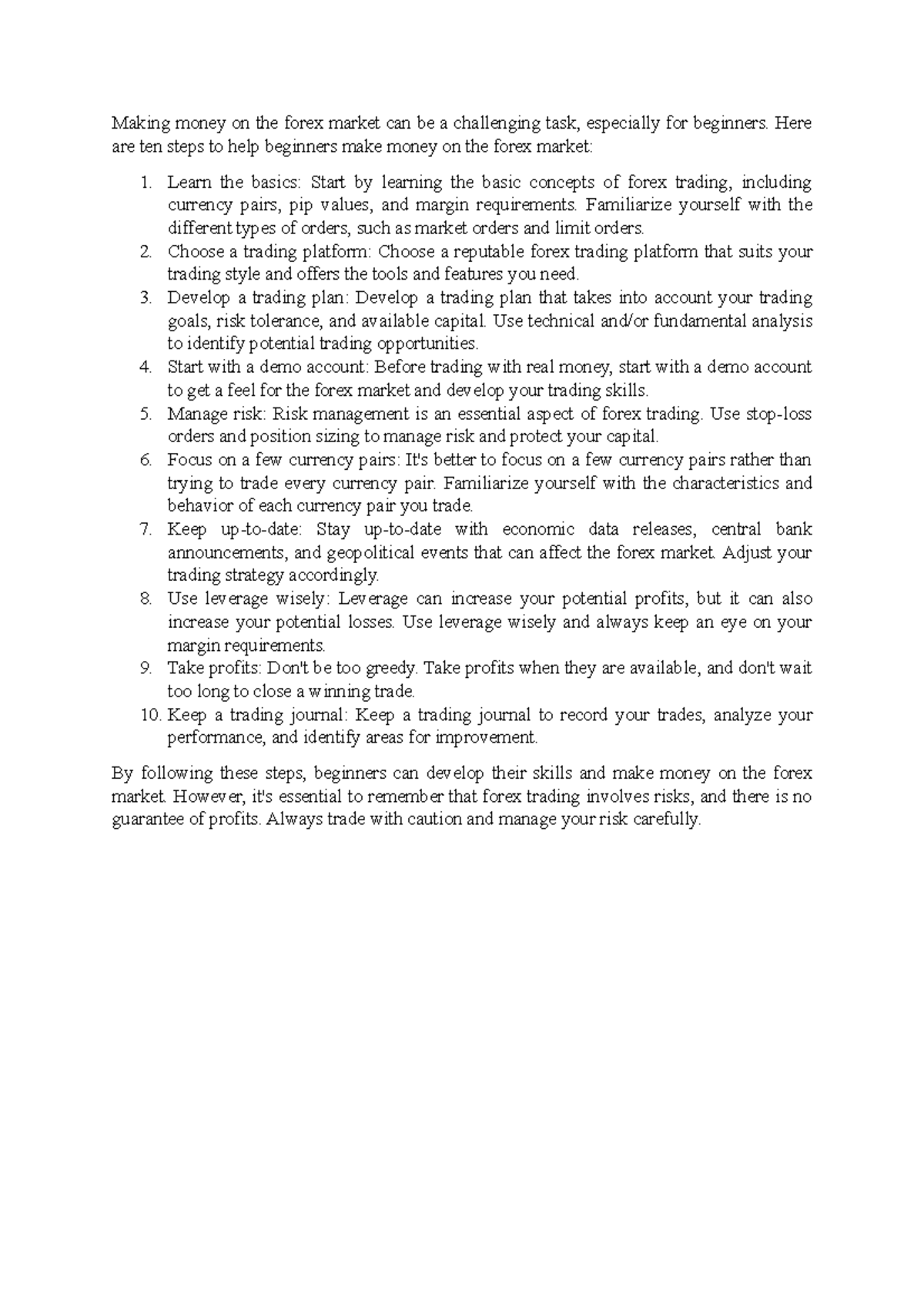 Forex Trading for Beginners: 10 Essential Steps to Profit - Studocu