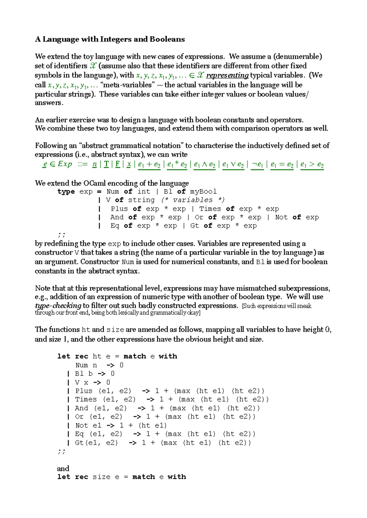 Types and Type-checking in Extended Toy Language (CS101) - Studocu