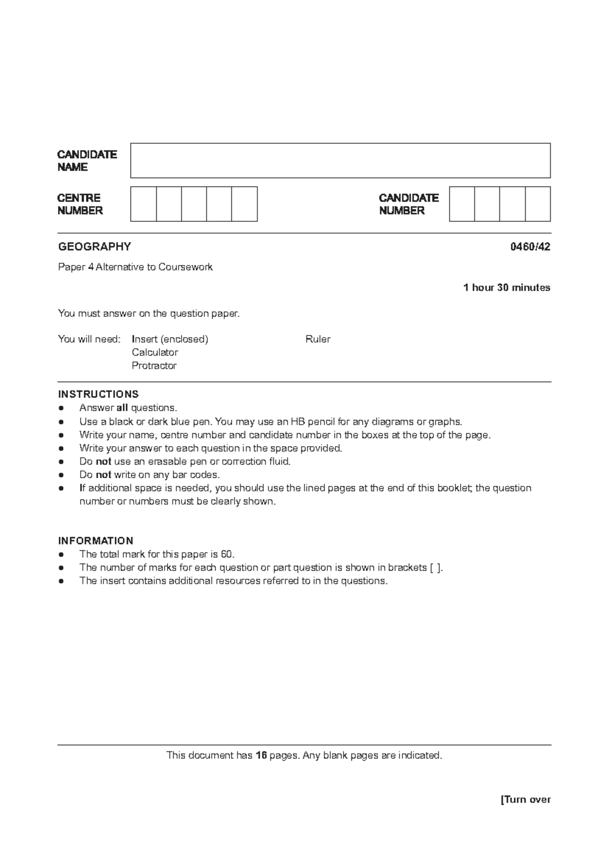 Cambridge 0460 W22 Geography Paper 4 Alternative to Coursework - Studocu