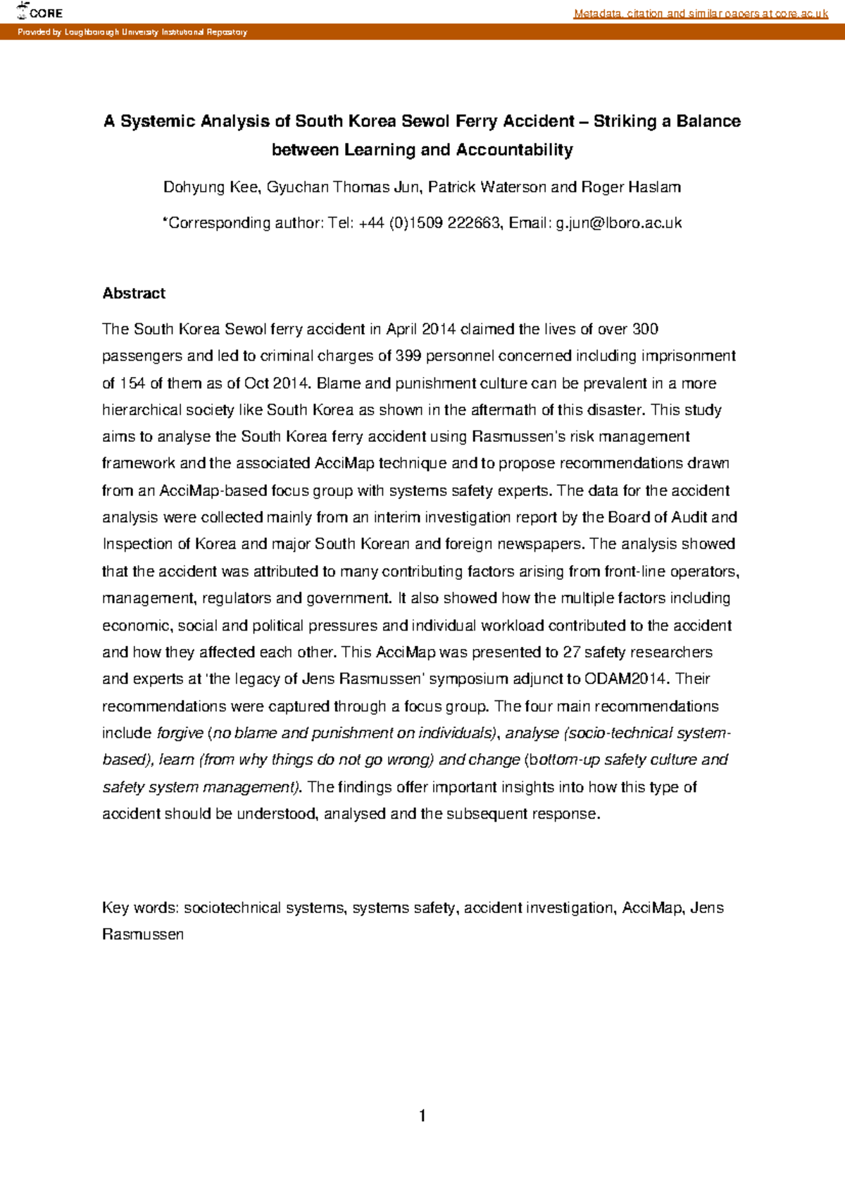 Systemic Analysis of the Sewol Ferry Disaster: Insights and ...