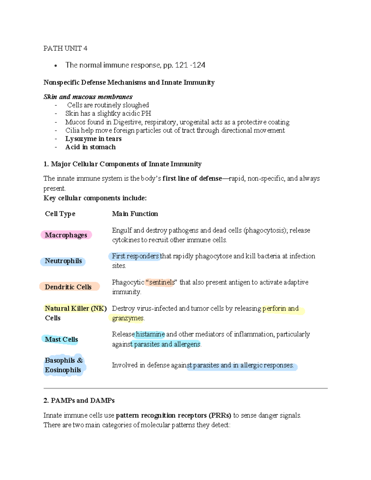 PATH UNIT 4 - Notes on Innate and Adaptive Immune Responses - Studocu