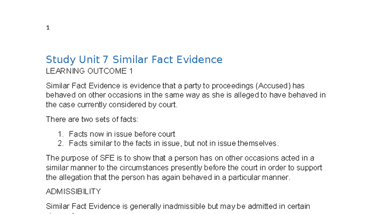 Test 2 - 6 Oct: Study Unit 7 & 8 on Similar Fact & Opinion Evidence ...