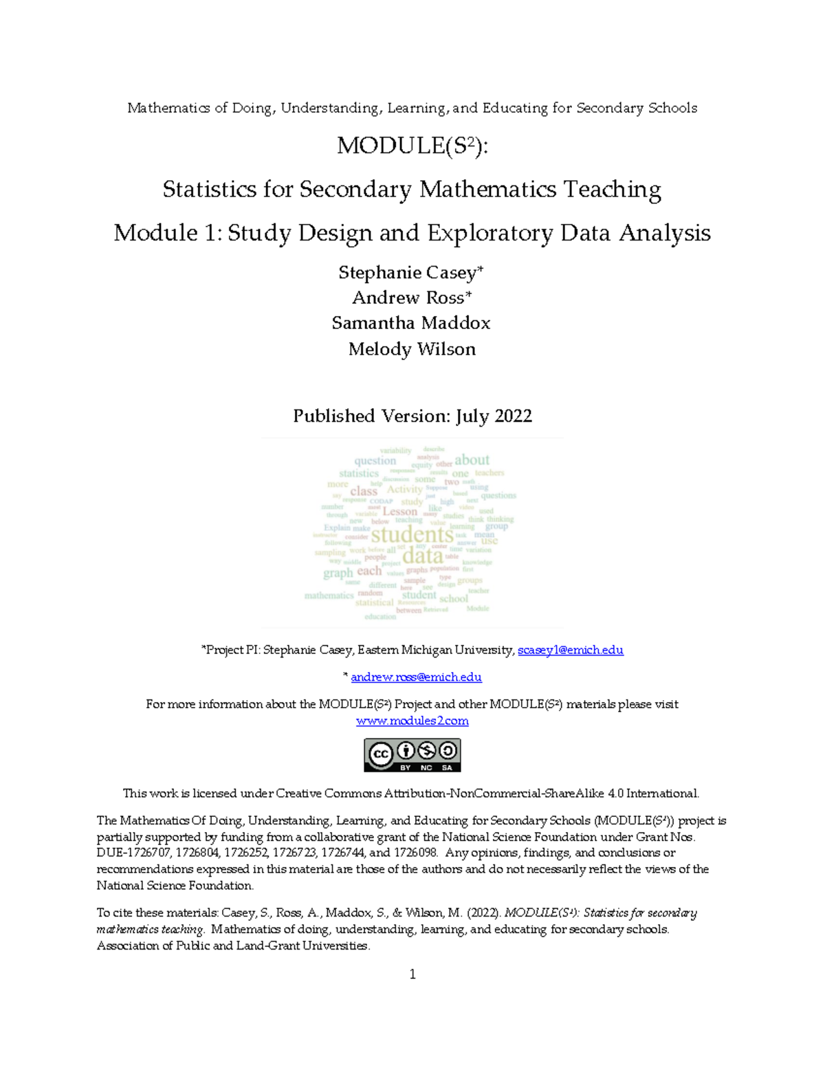 MODULE(S 2) - Statistics for Secondary Math Teaching Homework Guide ...