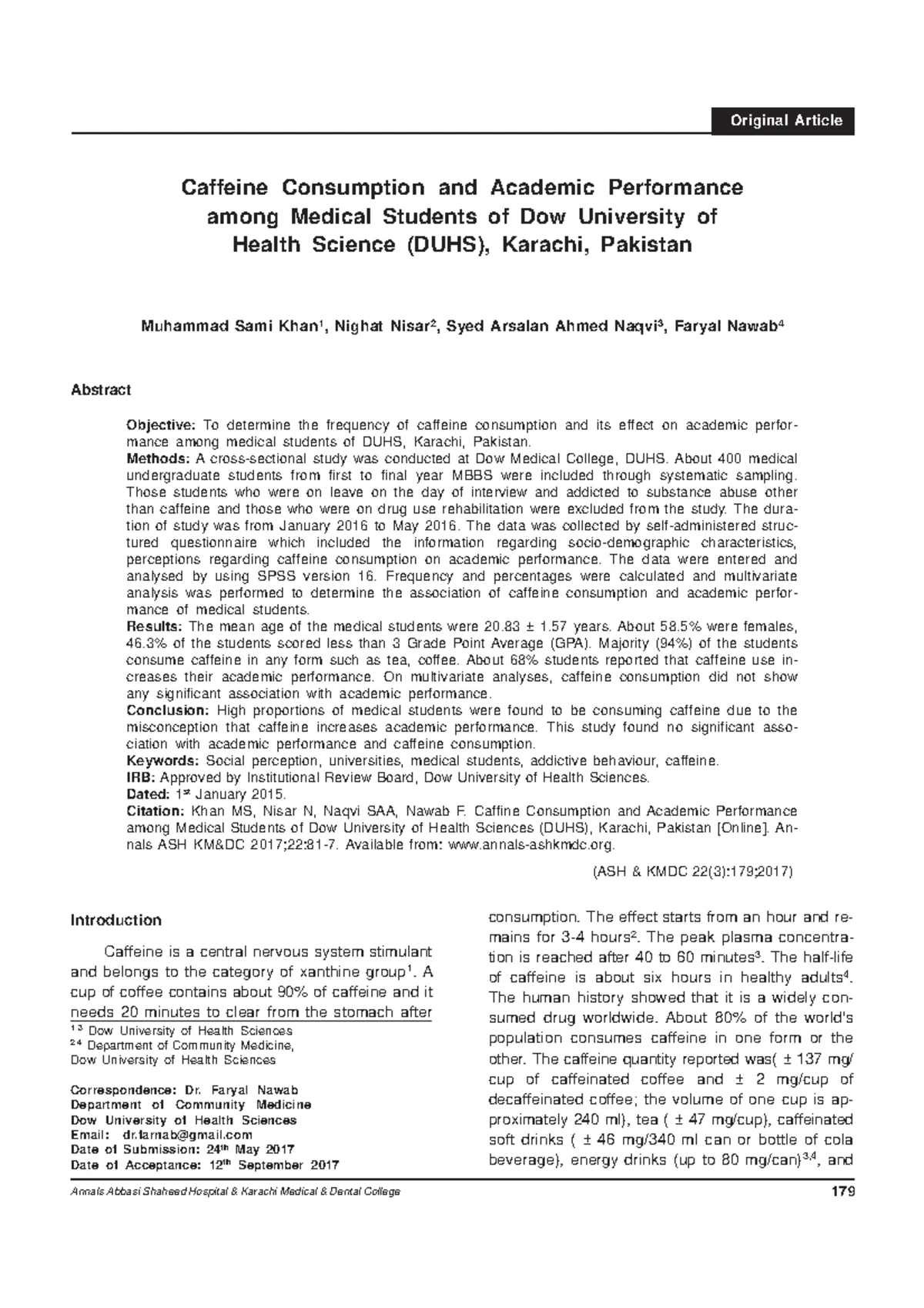 Caffeine Consumption & Perception of Its Effects: Student Study PSZMC ...