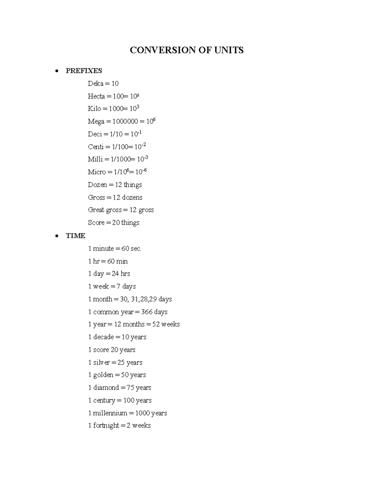 Conversion Flume - none - CONVERSION OF UNITS PREFIXES Deka = 10 Hecta ...
