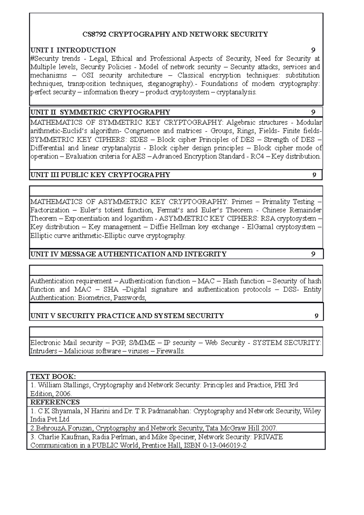 CS8792 Cryptography & Network Security - Teaching Plan Overview - Studocu