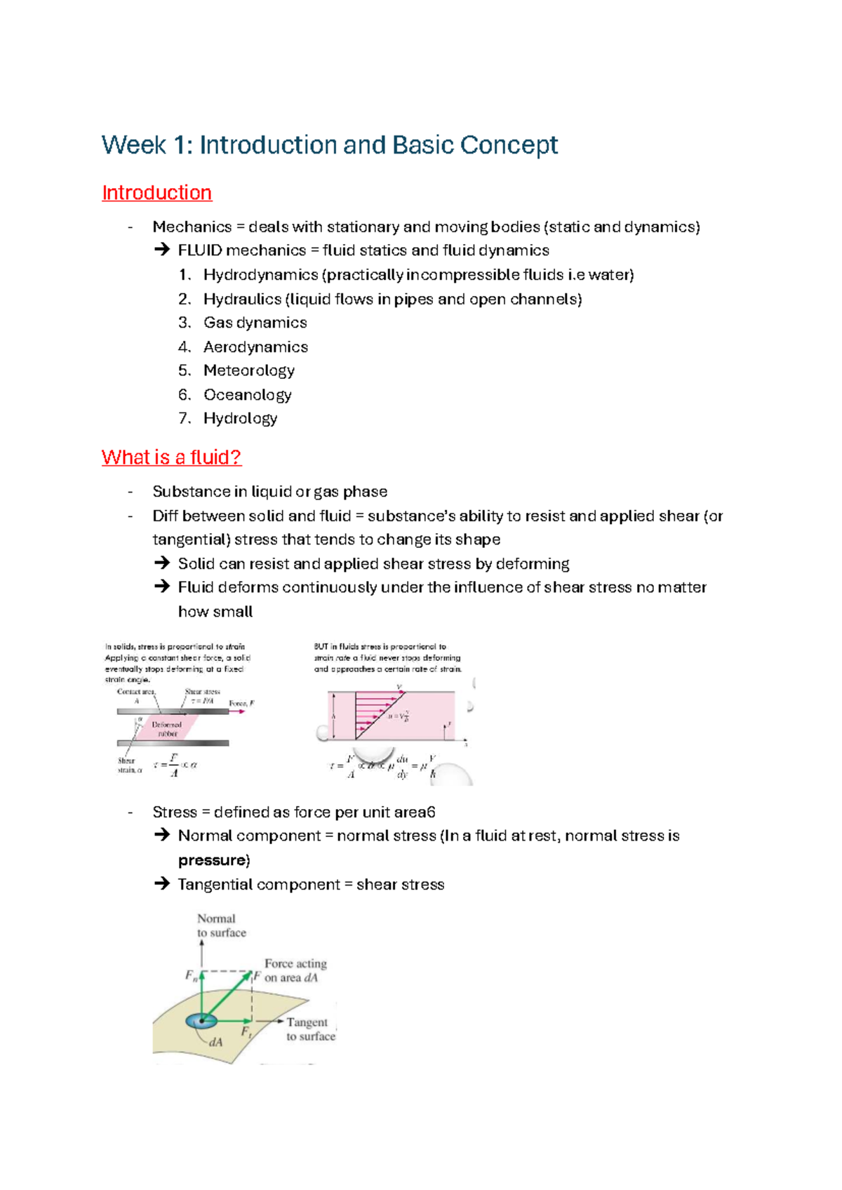 ENGG252 Week 1: Intro to Fluid Mechanics Concepts and Principles - Studocu