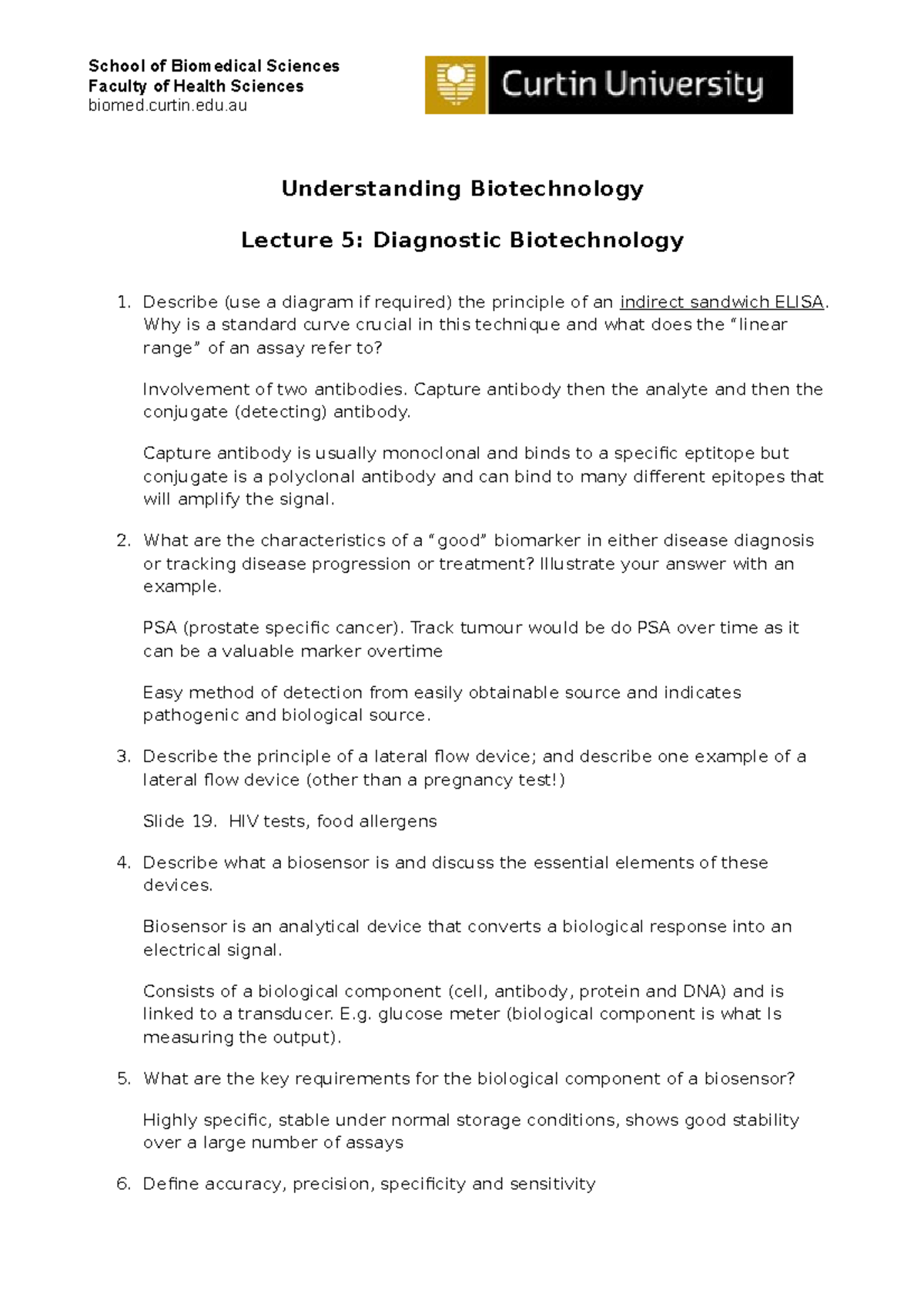 Lecture 5 - Review Questions - School of Biomedical Sciences Faculty of ...