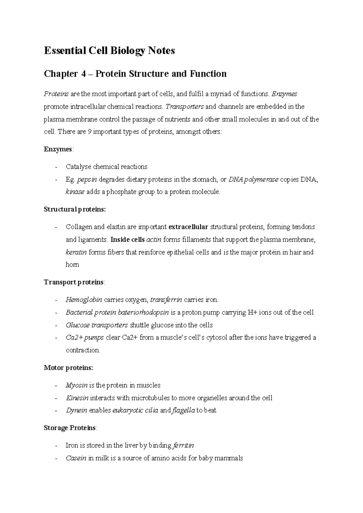 Essential Notes on Protein Structure and Function (Cell Bio) - Studeersnel