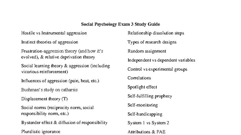 Social Psychology PSY 301 Exam 3 Study Guide: Key Theories & Concepts ...