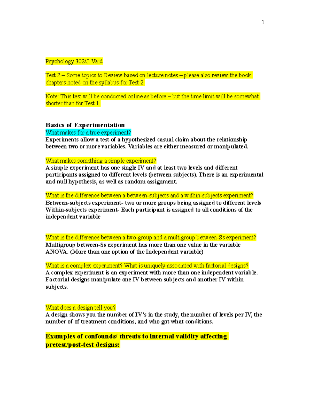 Psyc 302 Test 2 Review Guide: Key Topics & Q&A for Final Exam - Studocu