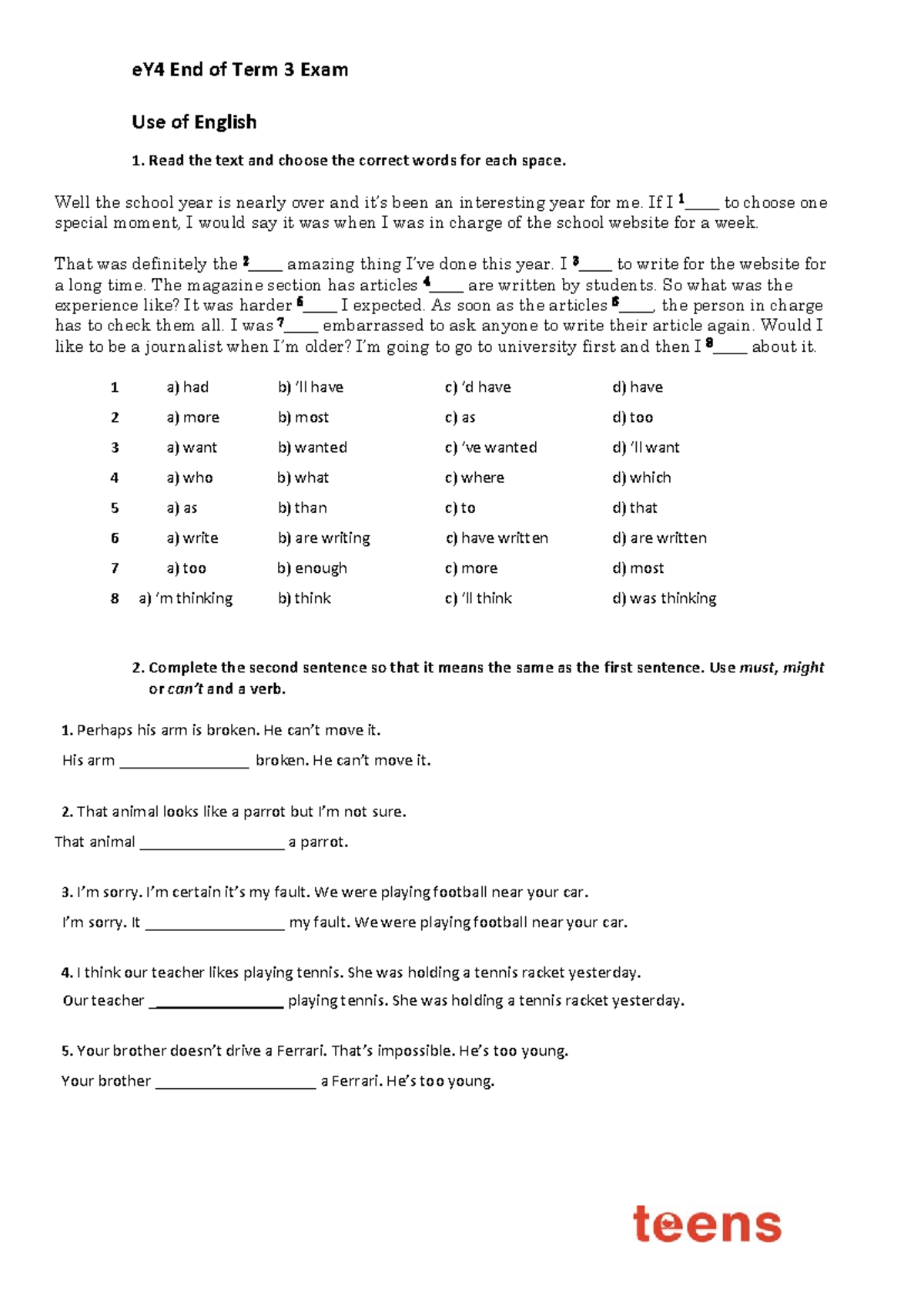 2021-22 S2 Y4 English Exam - Comprehensive Study Guide - Studocu