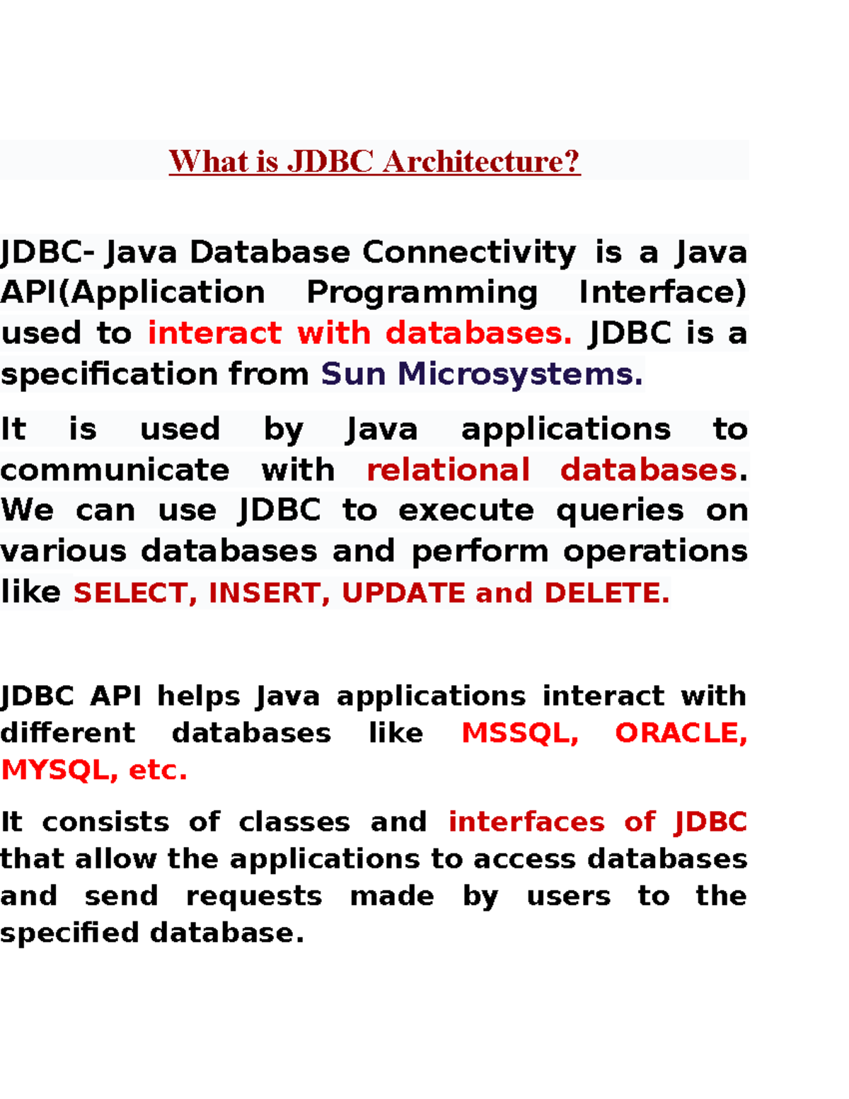 Unit 2: Understanding JDBC Architecture in Java - Studocu