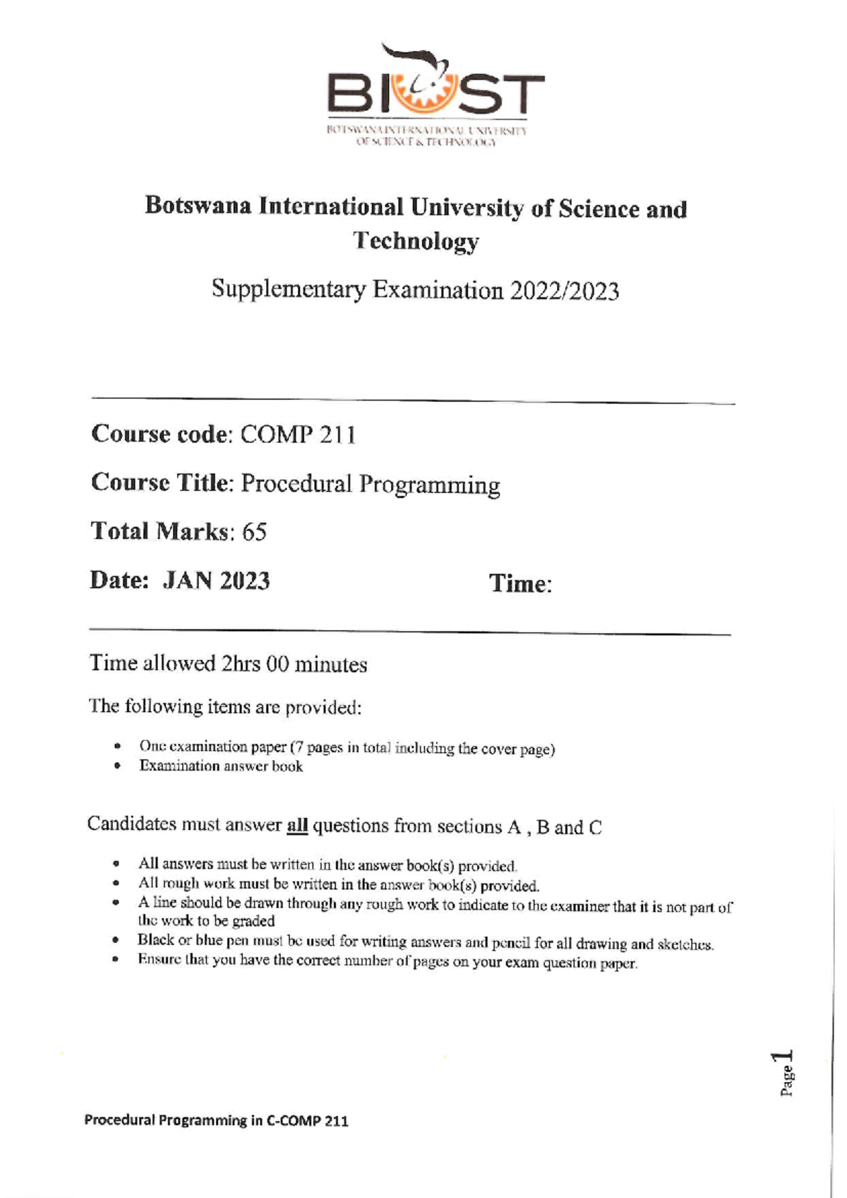 COMP 211 Supplementary Exam - Procedural Programming Practice Guide ...