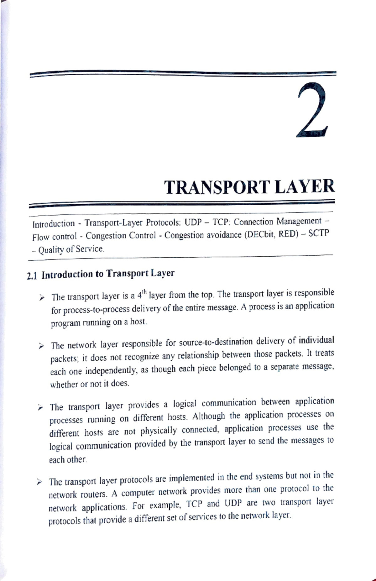 CN UNIT 2 - Overview of the Transport Layer and Its Protocols - Studocu