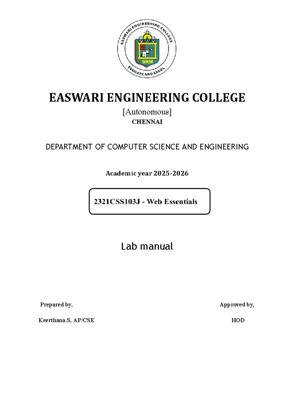WEB ESSENTIALS LAB MANUAL 2321CSS103J: Practical Guide to Web ...