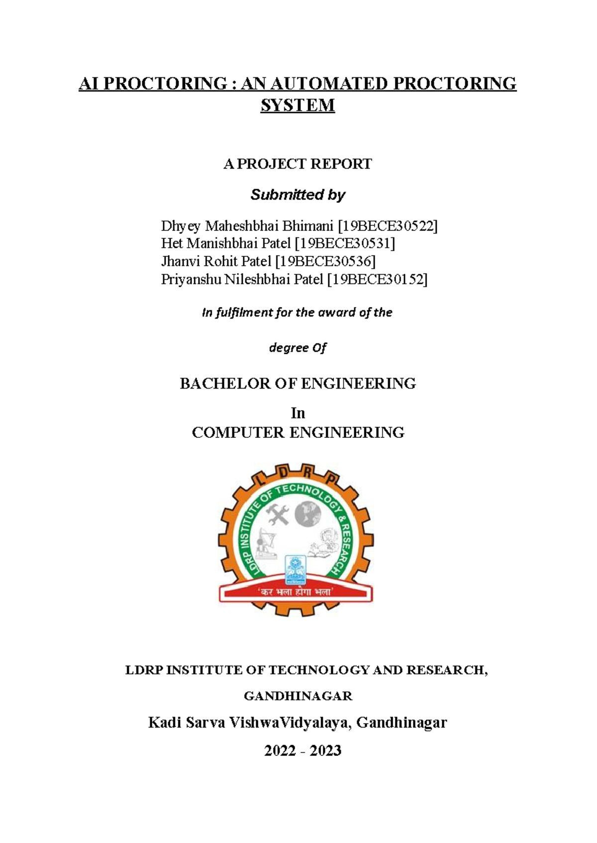 AI Proctoring System Project Report for BE in Computer Engineering ...