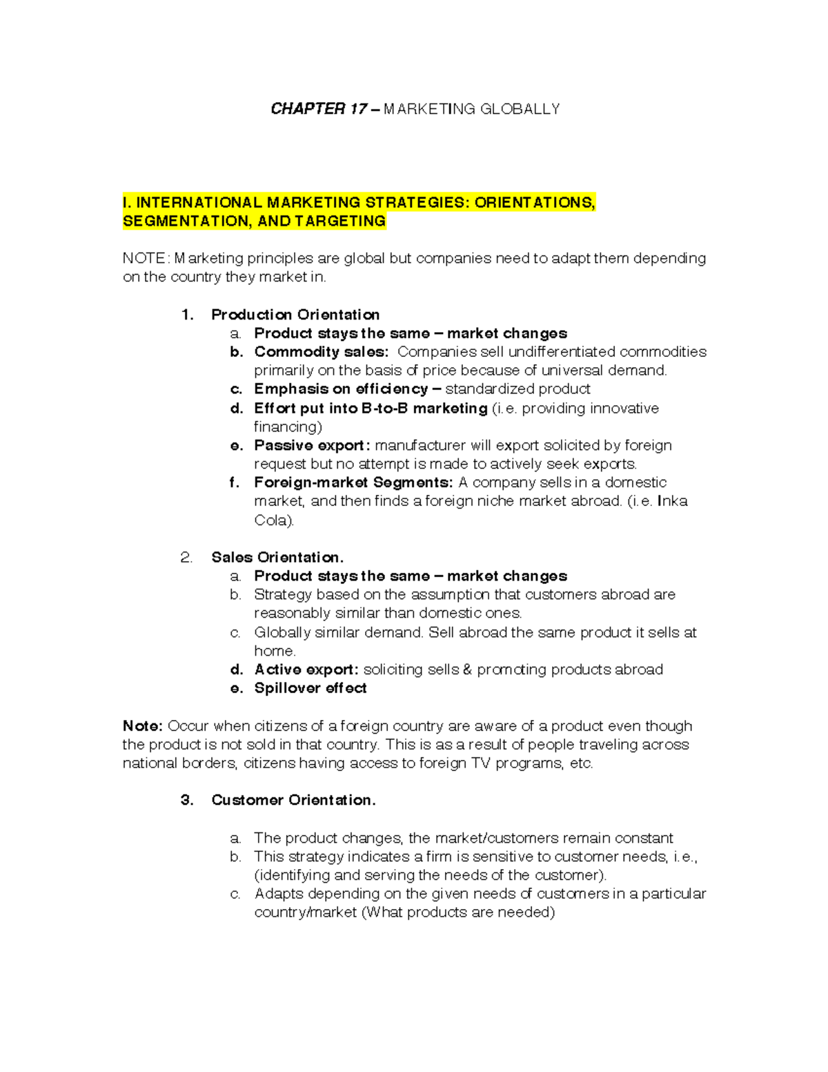Chapter 17 – Global Marketing Strategies and Practices - Studocu